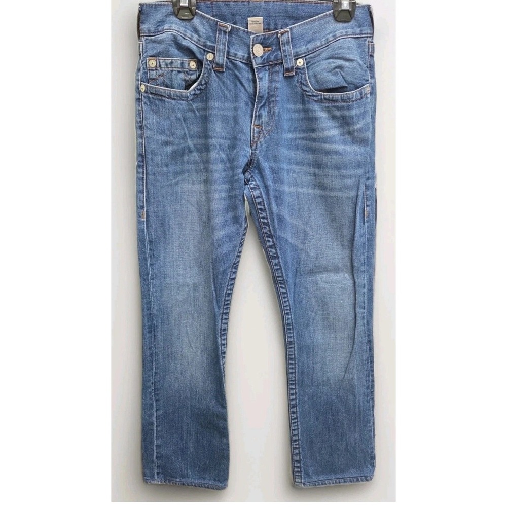 True Religion World Tour Section Straight Jeans Medium Wash Blue Denim Size 30